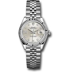  *Pre-Owned* Rolex Steel and White Gold Rolesor Lady-Datejust 28 Watch - Fluted Bezel - Silver Diamond Star Dial - Jubilee Bracelet