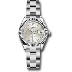  *Pre-Owned* Rolex Steel and White Gold Rolesor Lady-Datejust 28 Watch - Fluted Bezel - Silver Diamond Star Dial - Oyster Bracelet