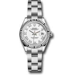  *Pre-Owned* Rolex Steel and White Gold Rolesor Lady-Datejust 28 Watch - Fluted Bezel - White Roman Dial - Oyster Bracelet