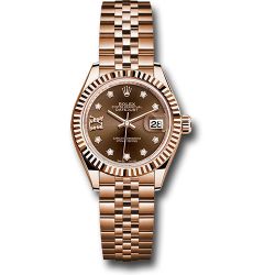  *Pre-Owned* Rolex Everose Gold Lady-Datejust 28 Watch - Fluted Bezel - Chocolate Diamond Star Dial - Jubilee Bracelet