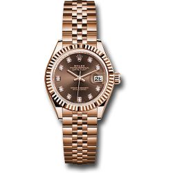  *Pre-Owned* Rolex Everose Gold Lady-Datejust Watch - Fluted Bezel - Chocolate Diamond Dial - Jubilee Bracelet
