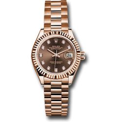  *Pre-Owned* Rolex Everose Gold Lady-Datejust Watch - Fluted Bezel - Chocolate Diamond Dial - President Bracelet
