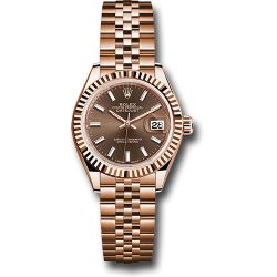  *Pre-Owned* Rolex Everose Gold Lady-Datejust 28 Watch - Fluted Bezel - Chocolate Index Dial - Jubilee Bracelet