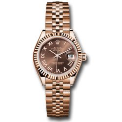  *Pre-Owned* Rolex Everose Gold Lady-Datejust Watch - Fluted Bezel - Chocolate Roman Dial - Jubilee Bracelet