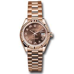  *Pre-Owned* Rolex Everose Gold Lady-Datejust Watch - Fluted Bezel - Chocolate Roman Dial - President Bracelet