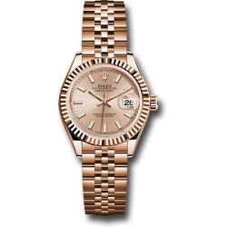  *Pre-Owned* Rolex Everose Gold Lady-Datejust 28 Watch - Fluted Bezel - Pink Sundust Index Dial - Jubilee Bracelet