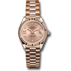  *Pre-Owned* Rolex Everose Gold Lady-Datejust Watch - Fluted Bezel - RosÃ© Star Diamond Roman 9 Dial - President Bracelet