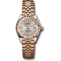  *Pre-Owned* Rolex Everose Gold Lady-Datejust 28 Watch - Fluted Bezel - Silver Sundust Diamond Star Dial - Jubilee Bracelet