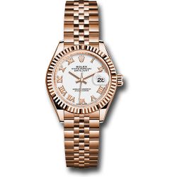 *Pre-Owned* Rolex Everose Gold Lady-Datejust 28 Watch - Fluted Bezel - White Roman Dial - Jubilee Bracelet