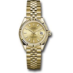  *Pre-Owned* Rolex Yellow Gold Lady-Datejust 28 Watch - Fluted Bezel - Champagne Index Dial - Jubilee Bracelet