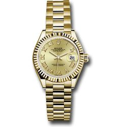 *Pre-Owned* Rolex Yellow Gold Lady-Datejust 28 Watch - Fluted Bezel - Champagne Roman Dial - President Bracelet