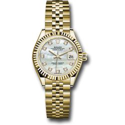  *Pre-Owned* Rolex Yellow Gold Lady-Datejust 28 Watch - Fluted Bezel - Mother-of-Pearl Diamond Dial - Jubilee Bracelet
