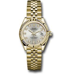  *Pre-Owned* Rolex Yellow Gold Lady-Datejust Watch - Fluted Bezel - Silver Diamond Dial - Jubilee Bracelet