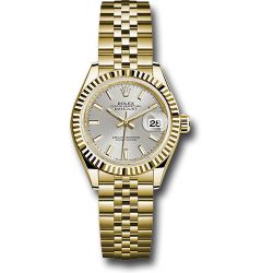  *Pre-Owned* Rolex Yellow Gold Lady-Datejust 28 Watch - Fluted Bezel - Silver Index Dial - Jubilee Bracelet