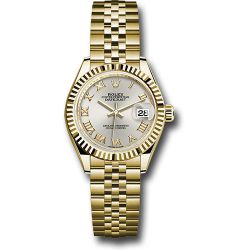  *Pre-Owned* Rolex Yellow Gold Lady-Datejust 28 Watch - Fluted Bezel - Silver Roman Dial - Jubilee Bracelet