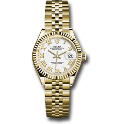 *Pre-Owned* Rolex Yellow Gold Lady-Datejust 28 Watch - Fluted Bezel - White Roman Dial - Jubilee Bracelet