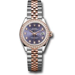  *Pre-Owned* Rolex Steel and Everose Gold Rolesor Lady-Datejust 28 Watch - Diamond Bezel - Aubergine Diamond Dial - Jubilee Bracelet