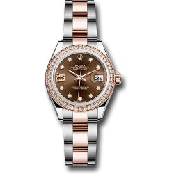  *Pre-Owned* Rolex Steel and Everose Gold Rolesor Lady-Datejust 28 Watch - Diamond Bezel - Chocolate Diamond Star Dial - Oyster Bracelet