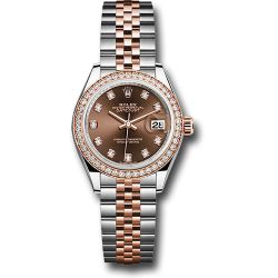  *Pre-Owned* Rolex Steel and Everose Gold Rolesor Lady-Datejust 28 Watch - Diamond Bezel - Chocolate Diamond Dial - Jubilee Bracelet