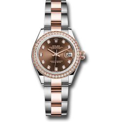  *Pre-Owned* Rolex Steel and Everose Gold Rolesor Lady-Datejust 28 Watch - Diamond Bezel - Chocolate Diamond Dial - Oyster Bracelet