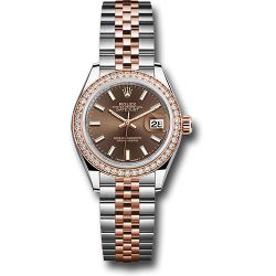  *Pre-Owned* Rolex Steel and Everose Gold Rolesor Lady-Datejust 28 Watch - Diamond Bezel - Chocolate Index Dial - Jubilee Bracelet