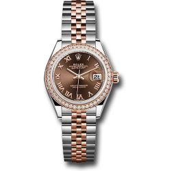  *Pre-Owned* Rolex Steel and Everose Gold Rolesor Lady-Datejust 28 Watch - Diamond Bezel - Chocolate Roman Dial - Jubilee Bracelet