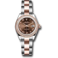  *Pre-Owned* Rolex Steel and Everose Gold Rolesor Lady-Datejust 28 Watch - Diamond Bezel - Chocolate Roman Dial - Oyster Bracelet