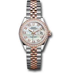  *Pre-Owned* Rolex Steel and Everose Gold Rolesor Lady-Datejust 28 Watch - Diamond Bezel - White Mother-Of-Pearl Diamond Dial - Jubilee Bracelet