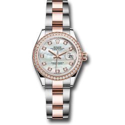  *Pre-Owned* Rolex Steel and Everose Gold Rolesor Lady-Datejust 28 Watch - Diamond Bezel - White Mother-Of-Pearl Diamond Dial - Oyster Bracelet