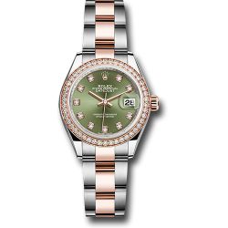  *Pre-Owned* Rolex Steel and Everose Gold Rolesor Lady-Datejust 28 Watch - Diamond Bezel - Olive Green Diamond Dial - Oyster Bracelet