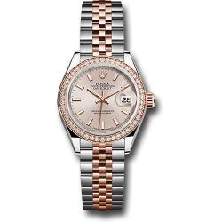  *Pre-Owned* Rolex Steel and Everose Gold Rolesor Lady-Datejust 28 Watch - Diamond Bezel - Sundust Index Dial - Jubilee Bracelet