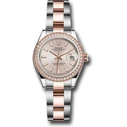  *Pre-Owned* Rolex Steel and Everose Gold Rolesor Lady-Datejust 28 Watch - Diamond Bezel - Sundust Index Dial - Oyster Bracelet