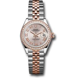  *Pre-Owned* Rolex Steel and Everose Gold Rolesor Lady-Datejust 28 Watch - Diamond Bezel - Sundust Roman Dial - Jubilee Bracelet