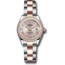  *Pre-Owned* Rolex Steel and Everose Gold Rolesor Lady-Datejust 28 Watch - Diamond Bezel - Sundust Roman Dial - Oyster Bracelet