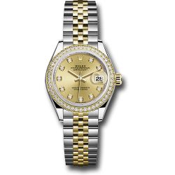  *Pre-Owned* Rolex Steel and Yellow Gold Rolesor Lady-Datejust 28 Watch - Diamond Bezel - Champagne Diamond Dial - Jubilee Bracelet