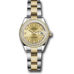  *Pre-Owned* Rolex Steel and Yellow Gold Rolesor Lady-Datejust 28 Watch - Diamond Bezel - Champagne Diamond Dial - Oyster Bracelet
