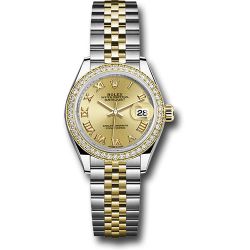  *Pre-Owned* Rolex Steel and Yellow Gold Rolesor Lady-Datejust 28 Watch - Diamond Bezel - Champagne Roman Dial - Jubilee Bracelet