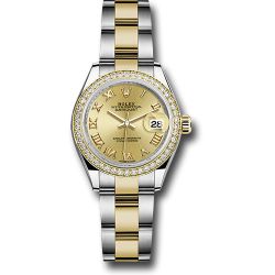  *Pre-Owned* Rolex Steel and Yellow Gold Rolesor Lady-Datejust 28 Watch - Diamond Bezel - Champagne Roman Dial - Oyster Bracelet