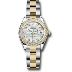  *Pre-Owned* Rolex Steel and Yellow Gold Rolesor Lady-Datejust 28 Watch - Diamond Bezel - White Mother-Of-Pearl Diamond Dial - Oyster Bracelet