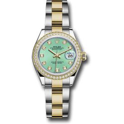  *Pre-Owned* Rolex Steel and Yellow Gold Rolesor Lady-Datejust 28 Watch - Diamond Bezel - Mint Green Diamond Dial - Oyster Bracelet