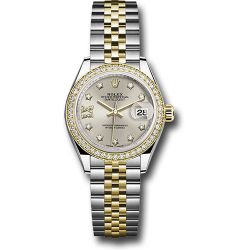  *Pre-Owned* Rolex Steel and Yellow Gold Rolesor Lady-Datejust 28 Watch - Diamond Bezel - Silver Diamond Star Dial - Jubilee Bracelet