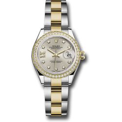  *Pre-Owned* Rolex Steel and Yellow Gold Rolesor Lady-Datejust 28 Watch - Diamond Bezel - Silver Diamond Star Dial - Oyster Bracelet