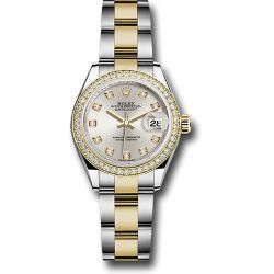  *Pre-Owned* Rolex Steel and Yellow Gold Rolesor Lady-Datejust 28 Watch - Diamond Bezel - Silver Diamond Dial - Oyster Bracelet