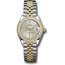  *Pre-Owned* Rolex Steel and Yellow Gold Rolesor Lady-Datejust 28 Watch - Diamond Bezel - Silver Index Dial - Jubilee Bracelet