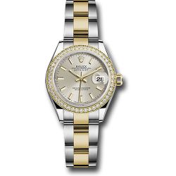  *Pre-Owned* Rolex Steel and Yellow Gold Rolesor Lady-Datejust 28 Watch - Diamond Bezel - Silver Index Dial - Oyster Bracelet
