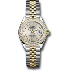  *Pre-Owned* Rolex Steel and Yellow Gold Rolesor Lady-Datejust 28 Watch - Diamond Bezel - Silver Roman Dial - Jubilee Bracelet