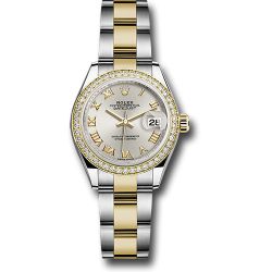  *Pre-Owned* Rolex Steel and Yellow Gold Rolesor Lady-Datejust 28 Watch - Diamond Bezel - Silver Roman Dial - Oyster Bracelet