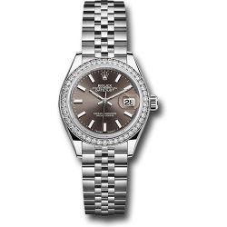  *Pre-Owned* Rolex Steel and White Gold Rolesor Lady-Datejust 28 Watch - 44 Diamond Bezel - Dark Grey Index Dial - Jubilee Bracelet