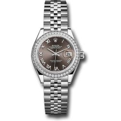  *Pre-Owned* Rolex Steel and White Gold Rolesor Lady-Datejust 28 Watch - 44 Diamond Bezel - Dark Grey Roman Dial - Jubilee Bracelet