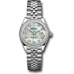  *Pre-Owned* Rolex Steel and White Gold Rolesor Lady-Datejust 28 Watch - 44 Diamond Bezel - White Mother-Of-Pearl Diamond Dial - Jubilee Bracelet